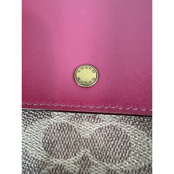 Coach Snap Phone Crossbody Signature Coated Canvas Leather 76357 Red Chain Strap - Picture 10 of 12